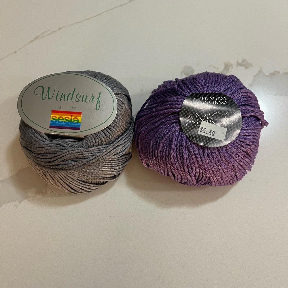 Sesia Windsurf Gray Yarn and Filatura di Crosa Amico Purple Yarn